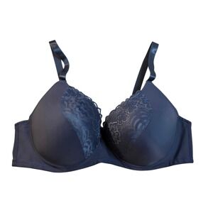 Viola's Secret Lined Full Coverage Underwire Bra 40DD Blue Soft Smooth Lace Trim